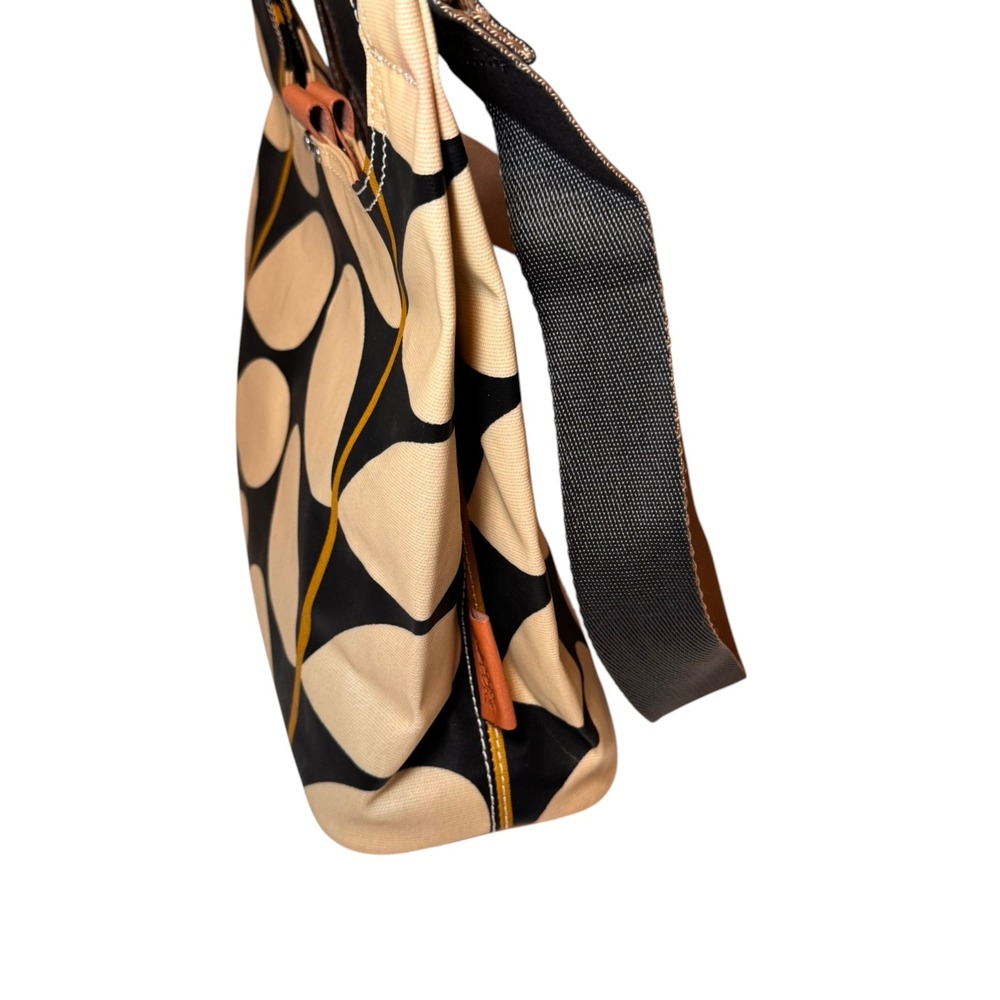 Orla Kiely Giant Oval Stem Canvas Crossbody Shoulder Bag Black Cream Adjustable - Picture 4 of 12